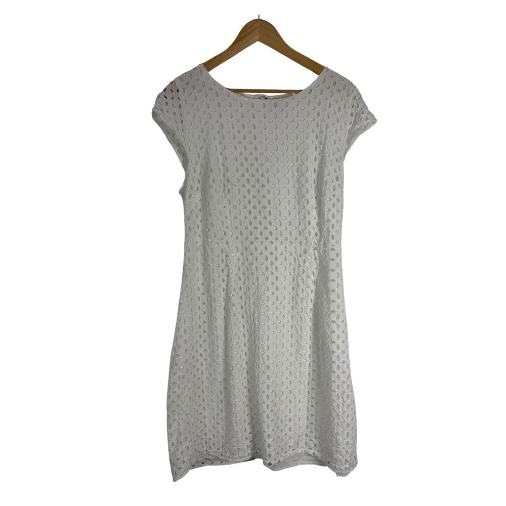 Cottagecore Old Navy Women 12 Shift Dress White‎ Eyelet Lace Cotton Cap Sleeve